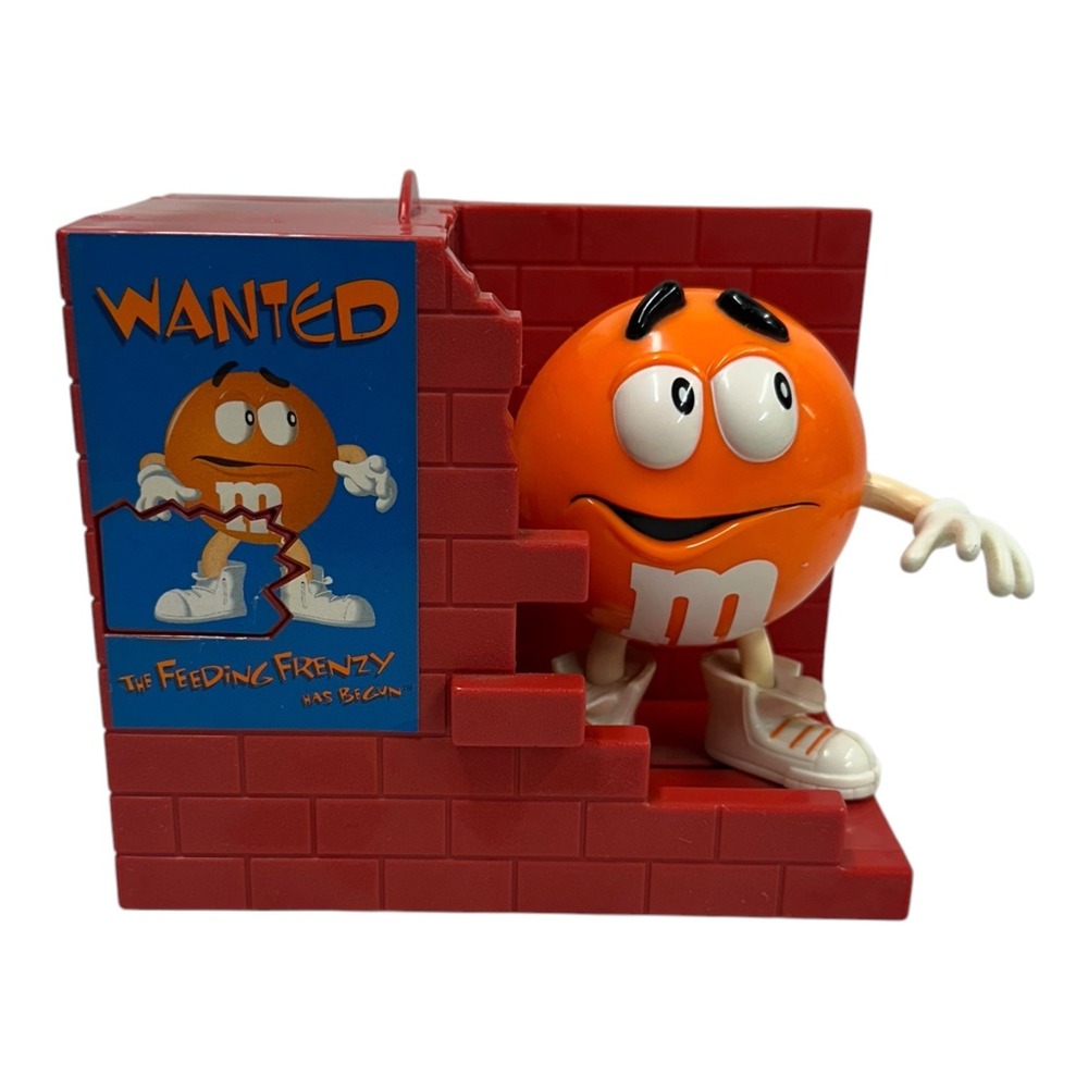 Vintage 1999 M&M Orange Character Candy Dispenser Feeding Frenzy Brick Wall